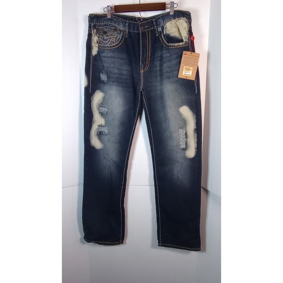 True Religion Other - NWT Vintage True Religion World Tour Ricky Strt Leg Brown/Blue Sz 38 Made in USA